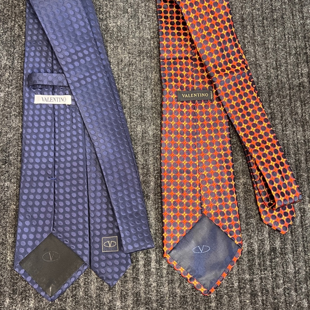 Valentino Tie Bundle 2 Ties Navy, and Blue and Orange Patterned Ties - Picture 5 of 7